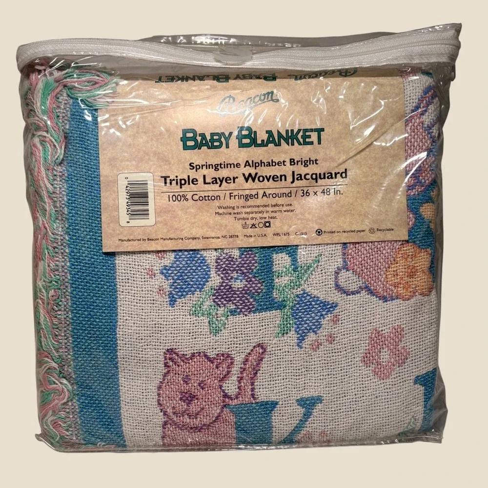ABC Nursery Throw Beacon Baby Blanket Alphabet Bright Jacquard Woven Cotton